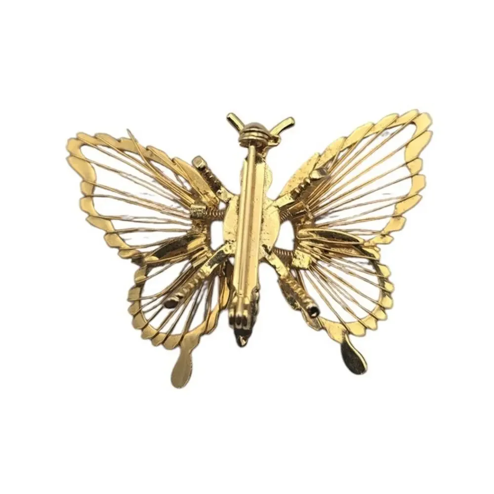 Butterfly Brooch Red Rhinestone Eyes Gold Articulated – Vintage Whimsical